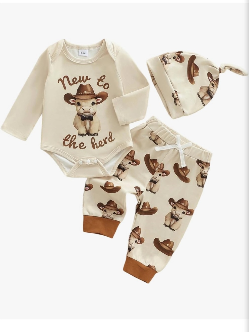 NWOT KMBANGI | “New to the Herd” Cream Hat & Pants Set
